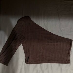 Brown One-Shoulder Ribbed Top